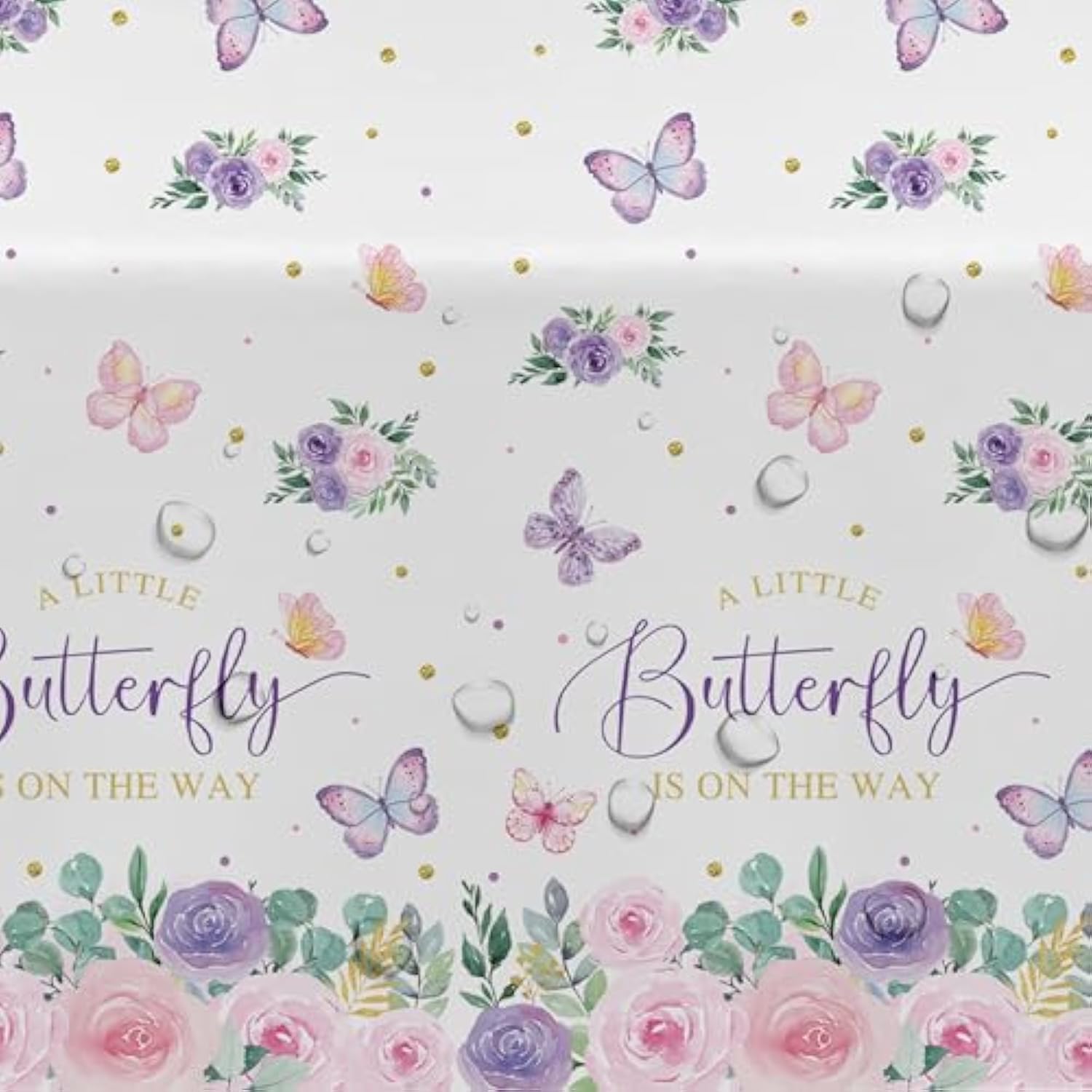 Butterfly Baby Shower Decorations Tablecloth, A Little Butterfly Is On The Way Baby Girl Party Supplies Tablecover, Pink Floral Decorations Party Table Cloth, 3 Pack, 54In X 108In
