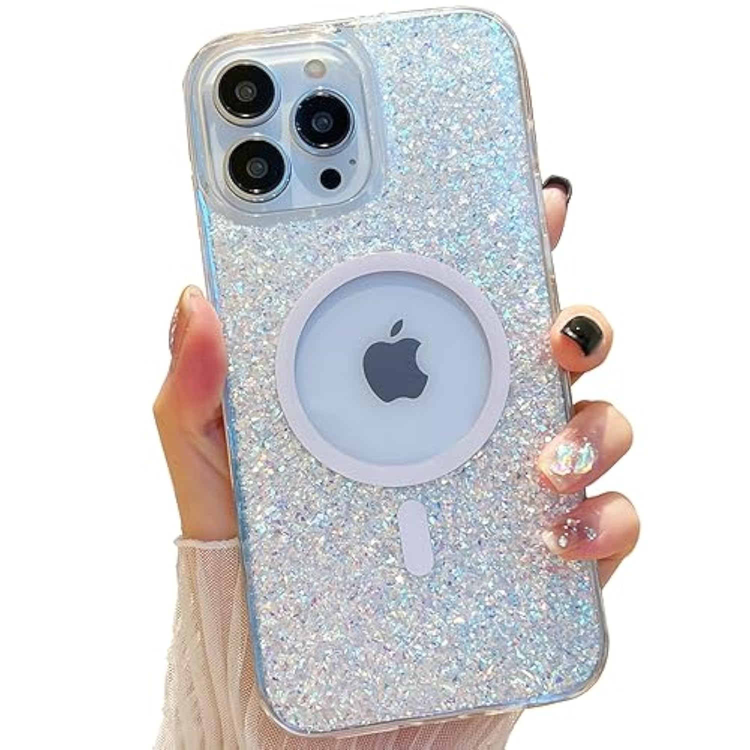 Cute Glitter For Iphone 13 Pro Max Case [Compatible With Magsafe] [10Ft Drop Protection] Magnetic Cover With Bling Sparkle For Women Girls 6.7"-Sparkly Silver