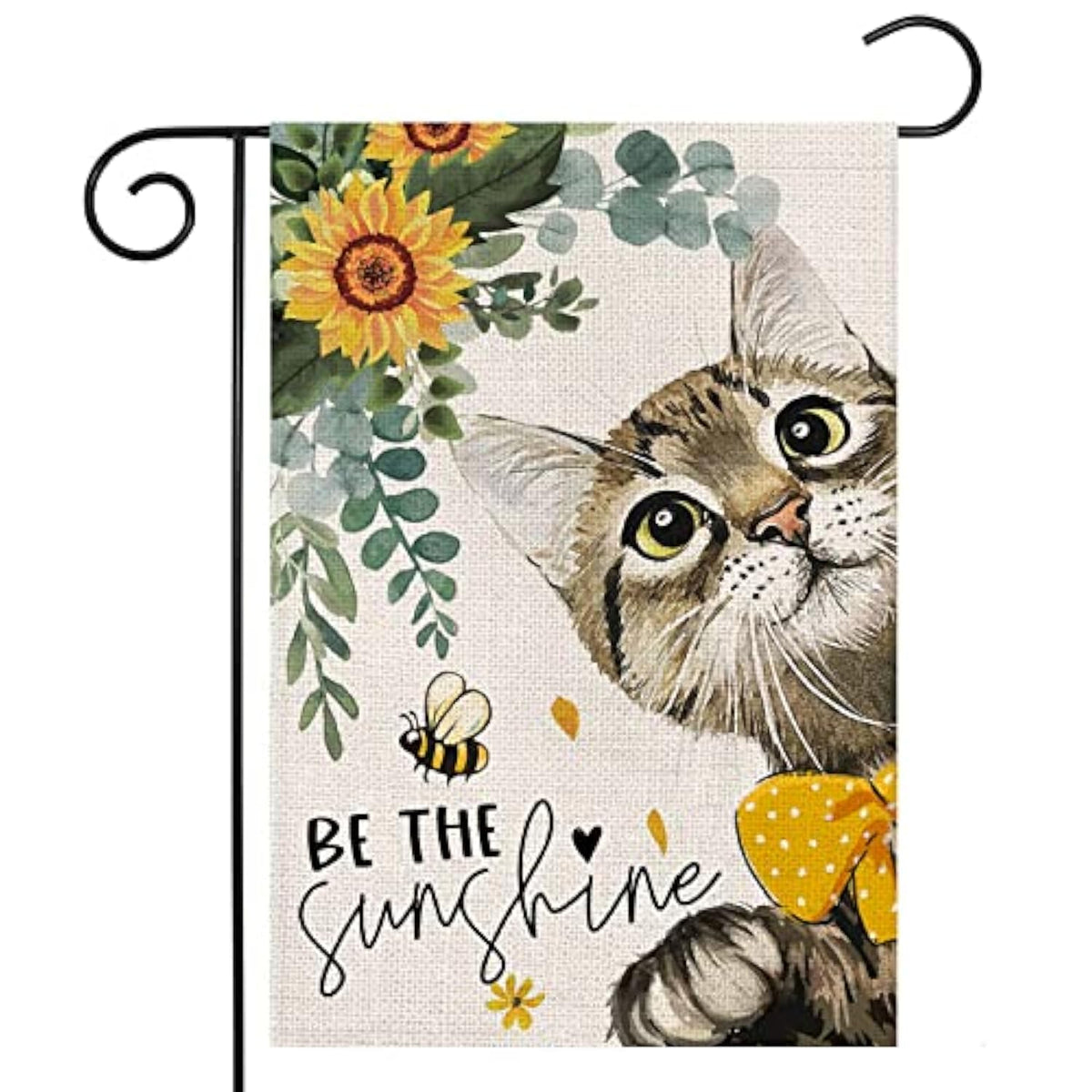 Spring Cat Garden Flag For Outside 12X18 Double Sided,Be The Sunshine Cat With Sunflowers Small Yard Flags,Summer Seasonal Decor For Farmhouse Holiday Outdoor