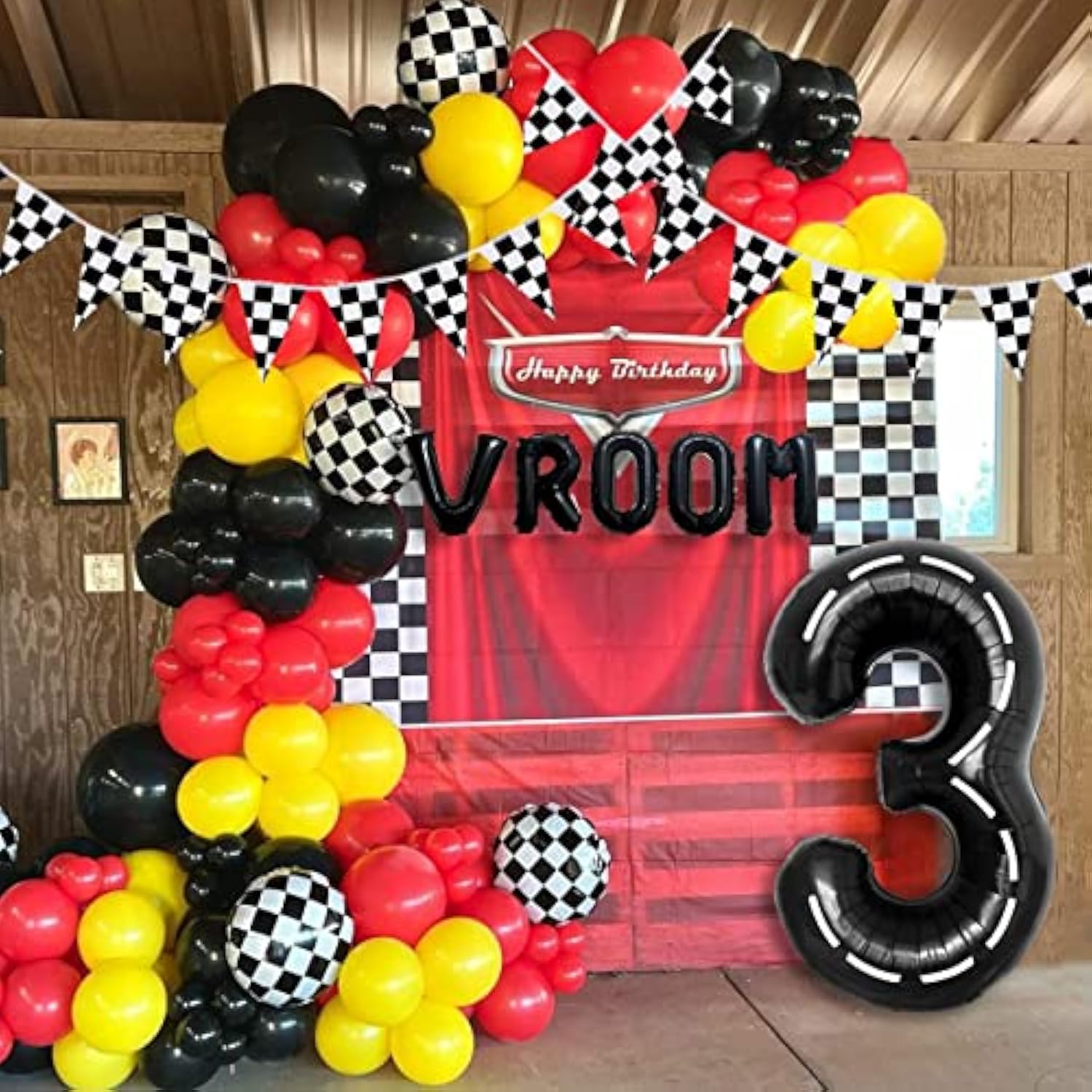 Race Car Party Balloon Garland Kit: Vroom Birthday Decorations