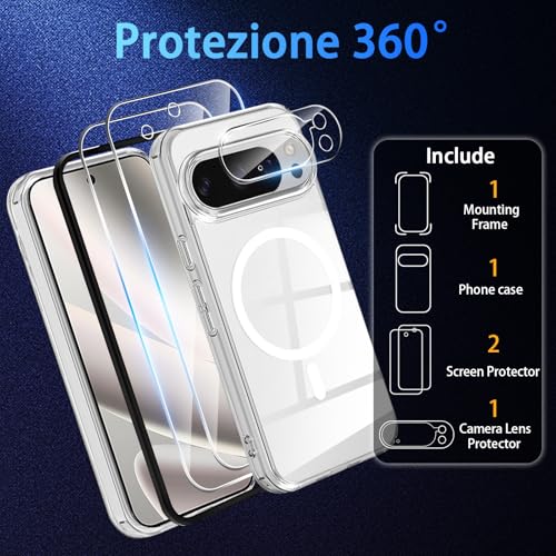 Magnetic for Google Pixel 10 pro XL Case, with 2X Screen Protector & 1X Camera Lens Protector, [Non-Yellowing] [Shockproof Military] Transparent Slim