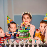 25 Pcs Pixel Gamer Cake Decorations Happy Birthday Topper Party Supplies for Kids