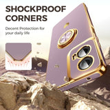 For Moto G Play 2024 Case With 2 Pack Screen Protector, 360° Rotatable Ring Holder [Luxury Hearts Pattern] Plating Gold Edge Slim Soft Phone Case For Moto G Play 4G 2024 - Light Purple