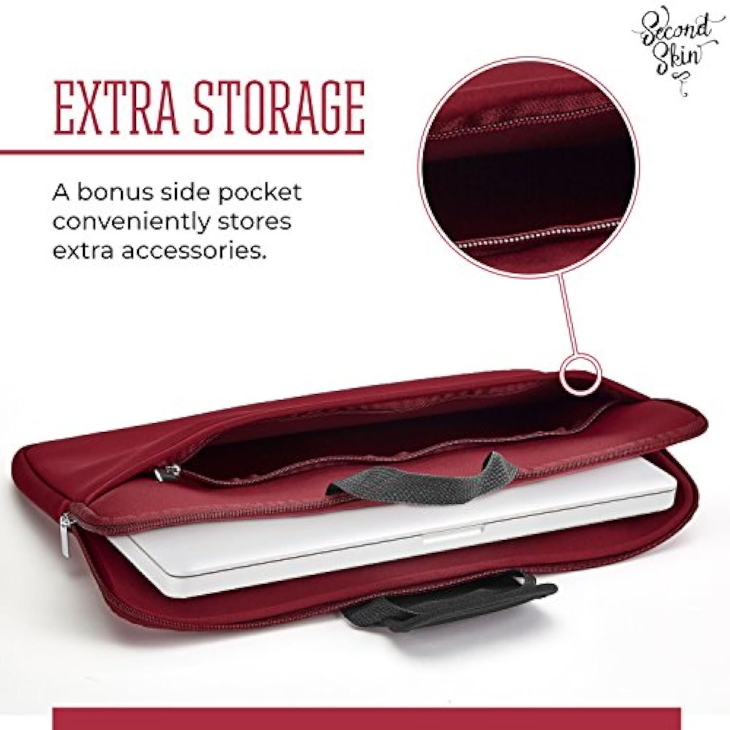 Second Skin 17" Laptop Sleeve Waterproof Laptop Bag, Protective Drop-proof Case for Macbooks, Notebooks, or Ultrabooks, Slim with Handles & Extra Storage Pocket Wine