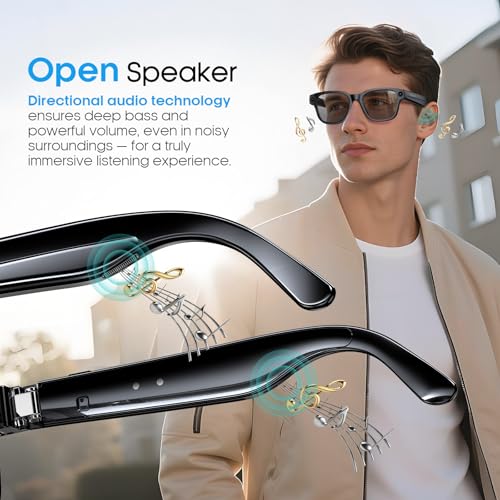 AI Smart Glasses with 800mp Camera Real-Time Translation in 139 Languages,1200p Video Recording,Open-Ear Audio,Object Recognition for iOS Android
