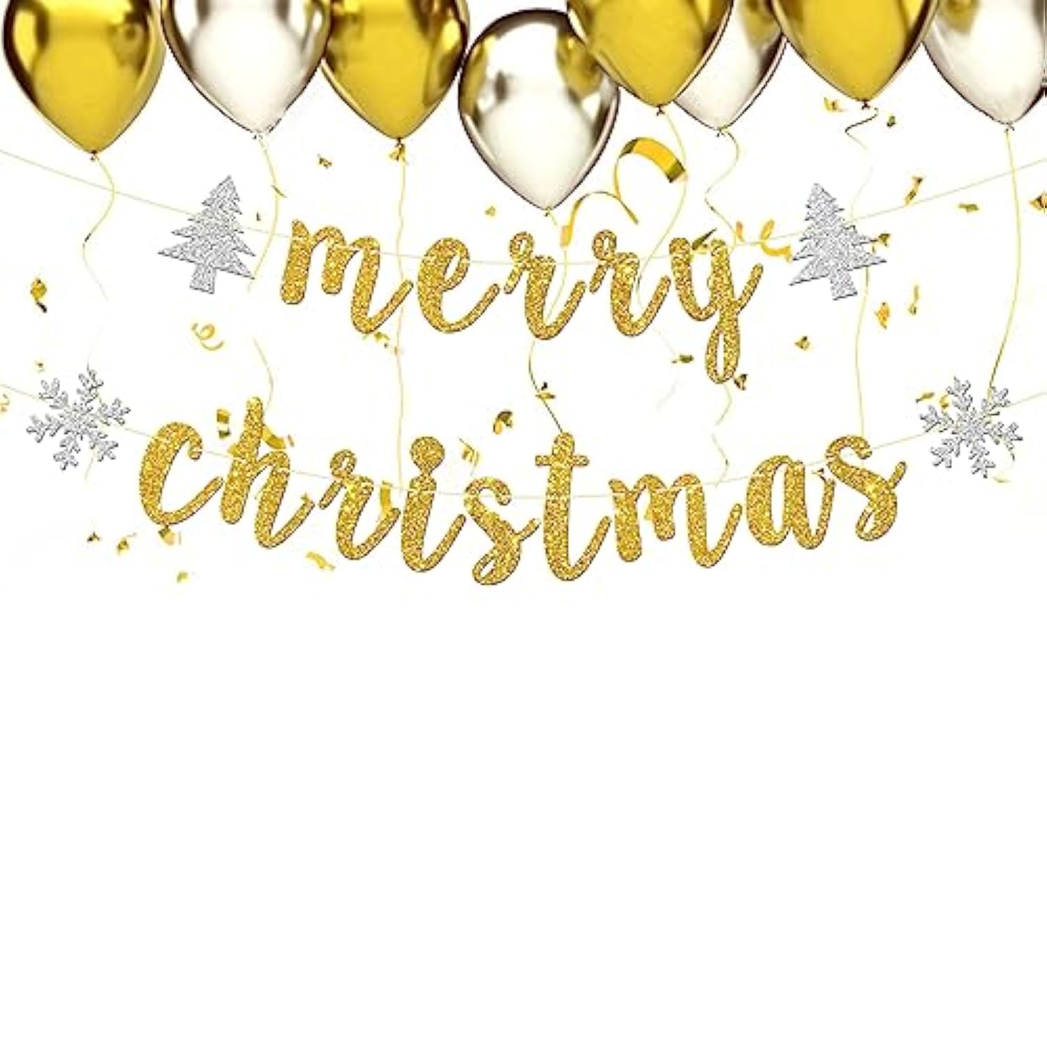 Merry Christmas Banner - Christmas Party Decoration - Happy Holiday/New Year Eve/Xmas Party Home Decor - Happy New Year Party Decorations, Gold Glitter