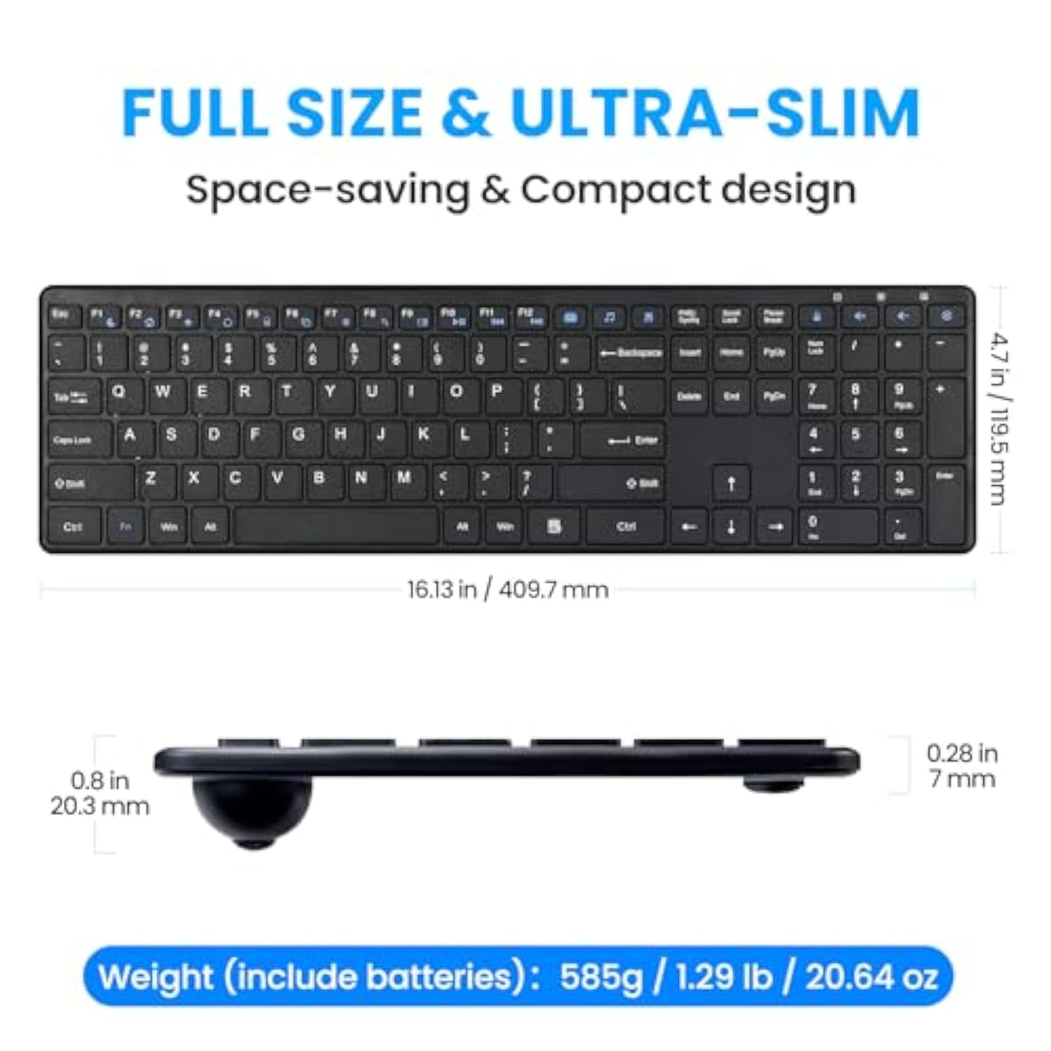Wireless Keyboard-2.4G Usb Ultra Slim Quiet Full Size Matte Pc Computer Keyboard,19 Multimedia Keys,Number Pad,Plug&Play,Lag-Free Ergo,Long Battery Life For Desktop,Laptop,Smart Tv,Mac,Windows,Qwerty