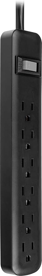 Surge Protector Power Strip 6 Outlets 450J 3FT Flat Plug Extension Cord 2 Pack Black