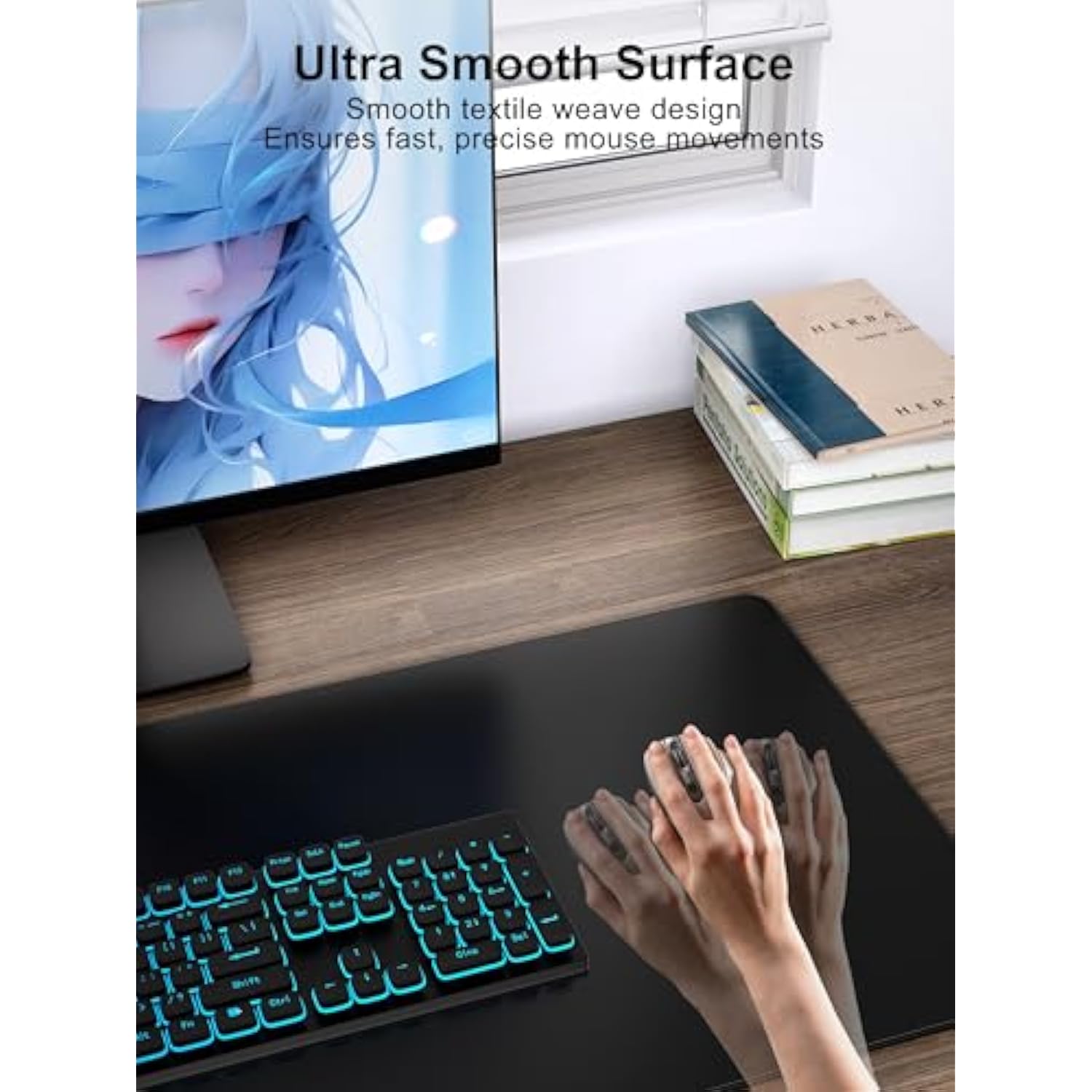 Wireless Charging Mouse Pad, Waterproof Gaming Mousepad With Ultra-Smooth Surface, Non-Slip Base, 31.5"X15.75" Xxl Large Desk Pad, Classic Black Computer Desk Mat For Macbook, Pc, Laptop