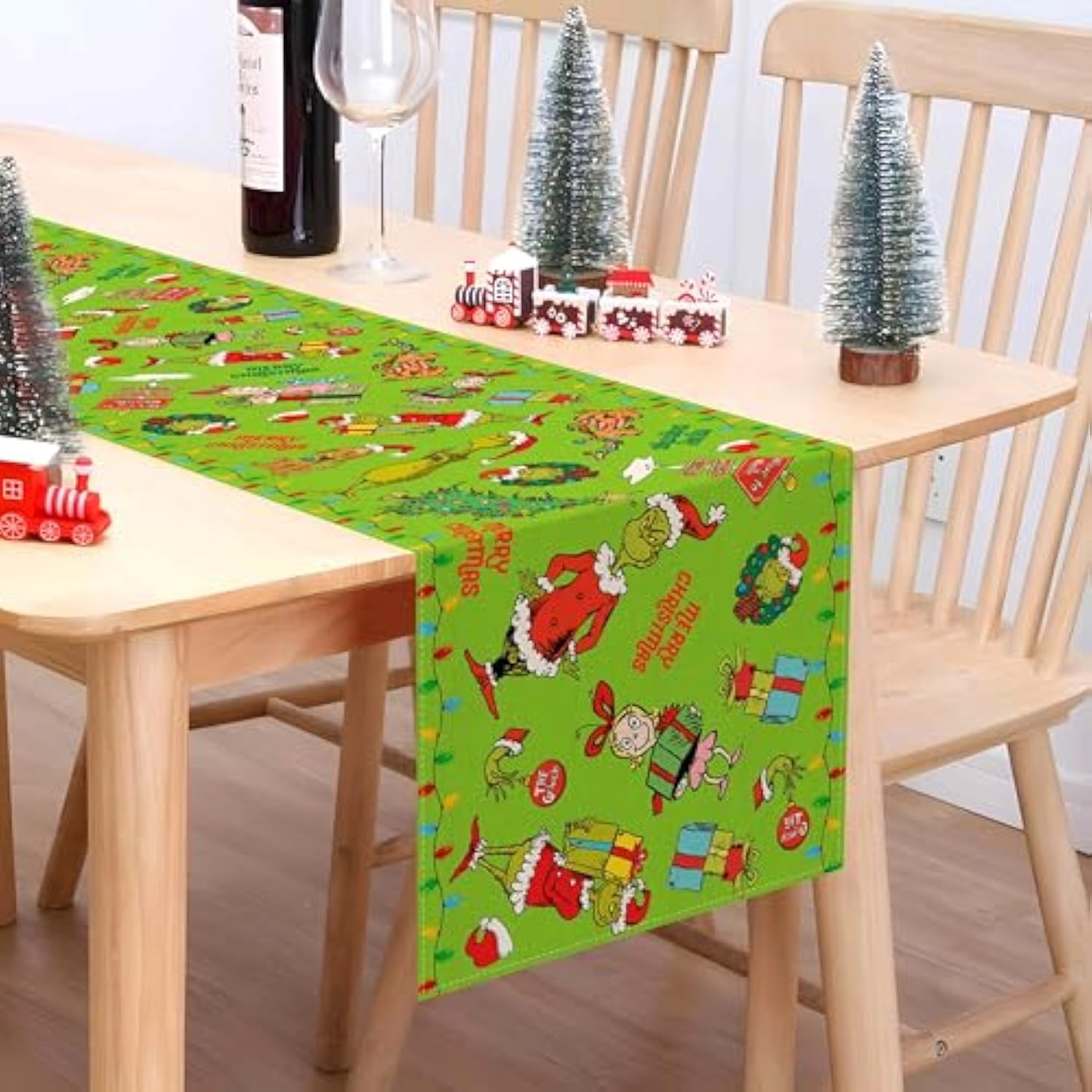 Merry Christmas Table Runner Christmas Xmas Winter Holiday Season Party Decorations Kitchen Fireplace Dining Room Home Decor (Green, 13" X 72")