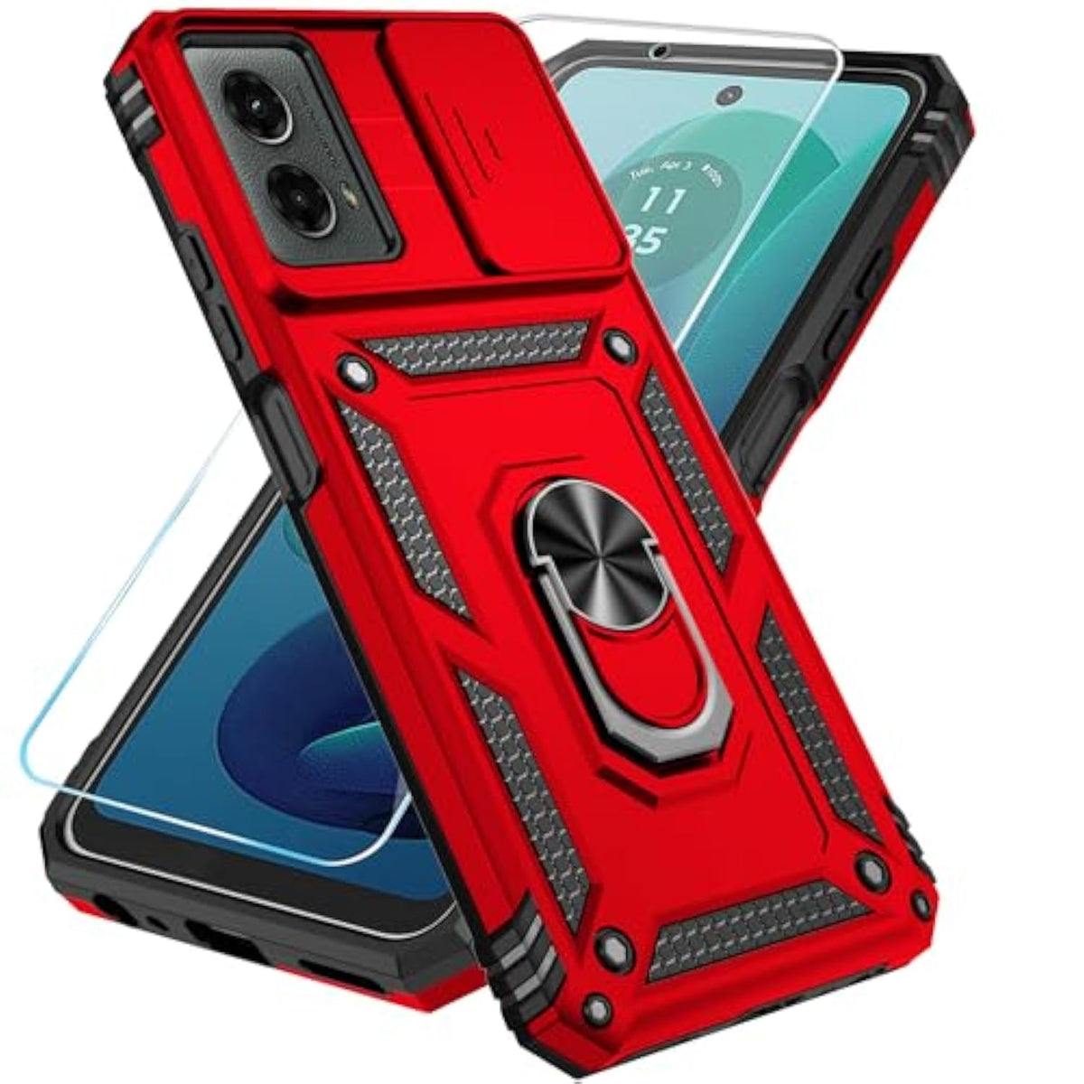 Phone Case For Motorola Moto G 5G 2024 Case With Hd Screen Protector & Slide Camera Cover & Kickstand, Motorola Moto G 5G 2024 Phone [-Grade] Case (Red)