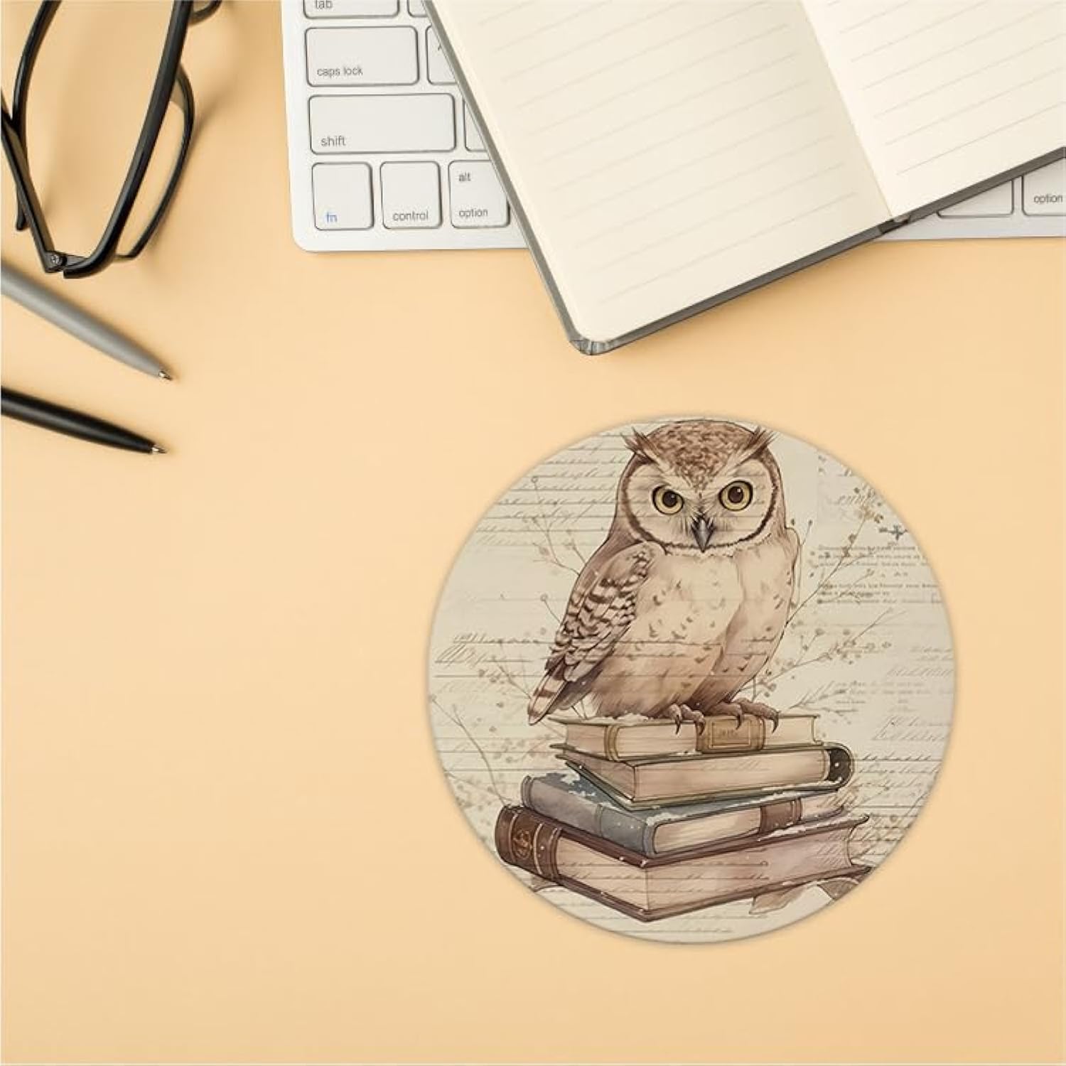 Owl Book Mouse Pad,Retro Trendy Non-Slip Rubber Base Mousepads For Home Office Dorm Desk Decor,Owl Gifts For Owl Lovers,8.7 X 8.7 Inch