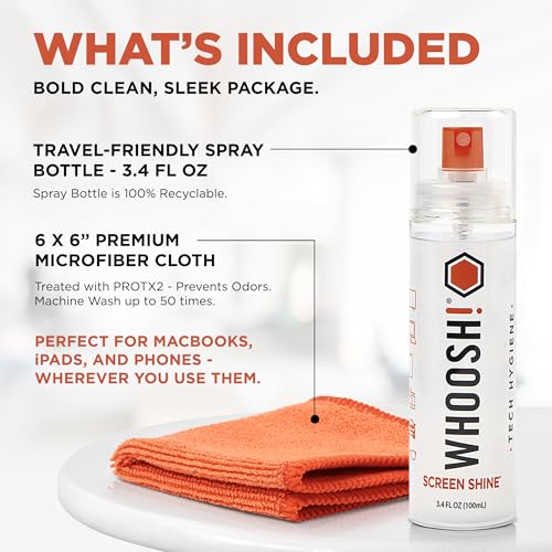 ! Screen Shine Go XL - 3.4 fl oz with Microfiber Cloth - Powerful Streak-Free Screen Cleaner Spray and Wipe for MacBook, Laptop, Car, Eyeglasses &