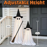 Halloween Ghost Decorations Indoor, 2 Pack Light Up Ghosts with A Broom