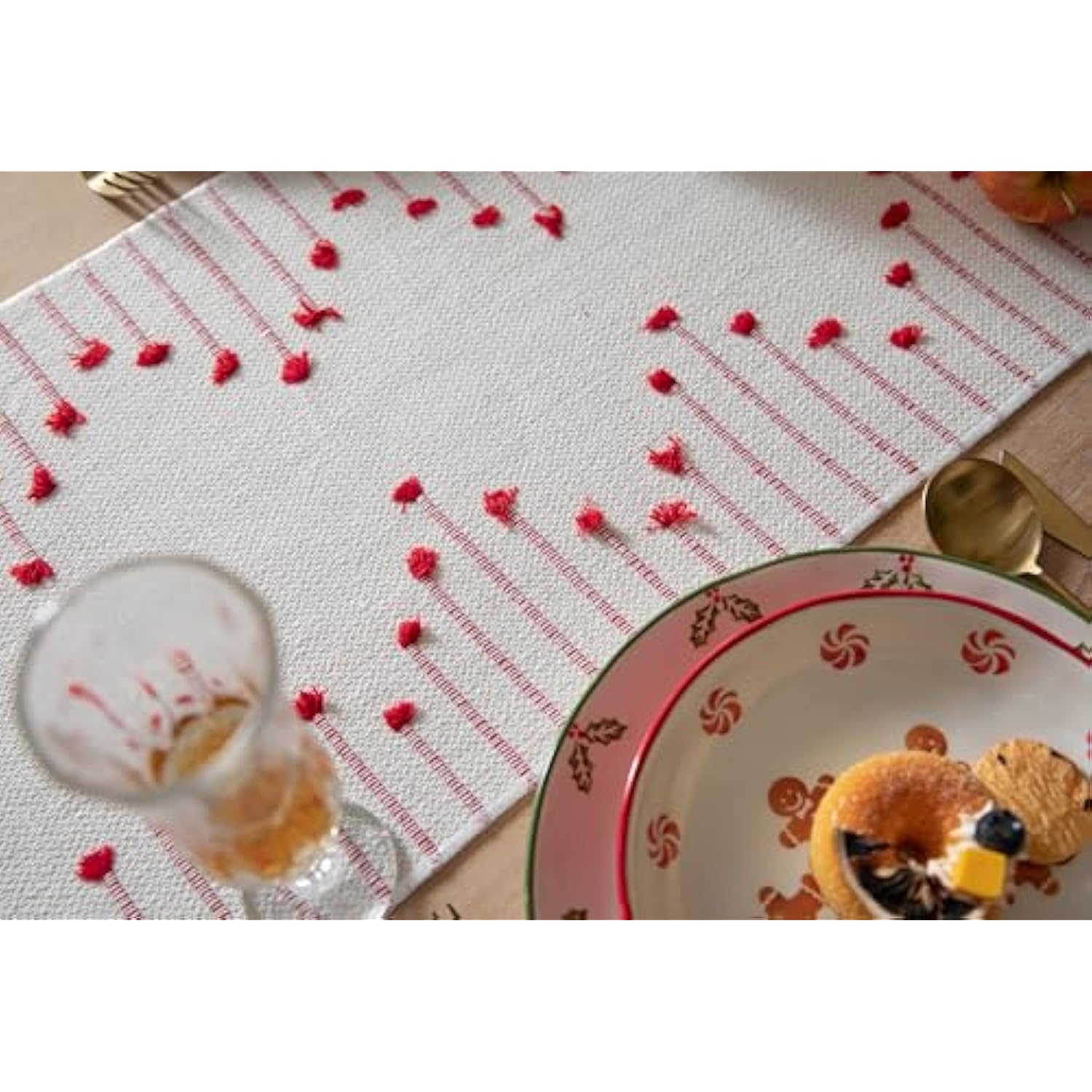 Christmas Table Runner 13 X 90 Inch Long Natural Cotton Woven Runner With Tassels For Home Dining Christmas Decorations, For Modern Farmhouse Holiday Boho Table Runner, Red And Beige