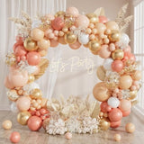 Peach Balloon Arch, Peach Balloons 125Pcs With Pastel Orange Nude White Pearl Rose Gold Metallic Gold Confetti Balloons For Boho Baby Shower Bridal Wedding Mothers Day Birthday Party Decorations