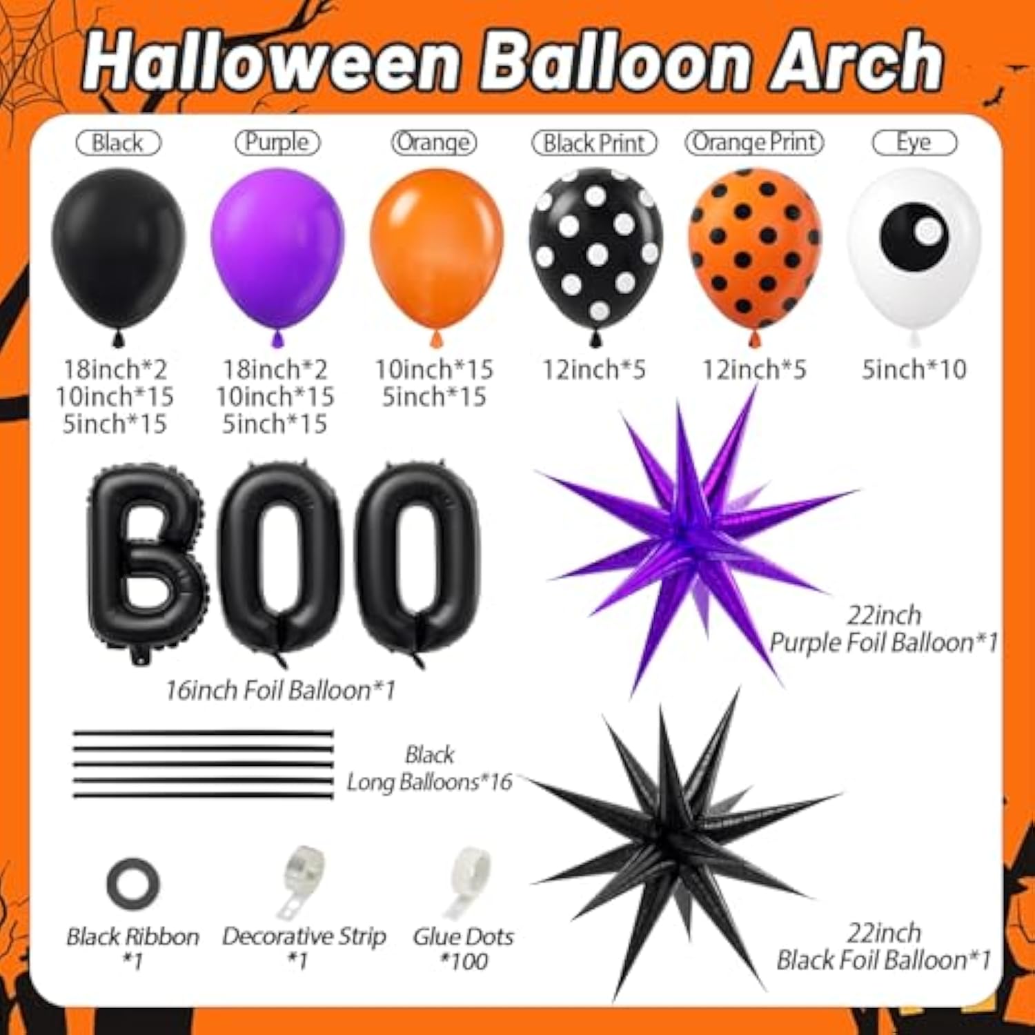Halloween Balloon Arch Kit 137PCS Purple Black Orange Foil Balloons for Birthday Party Decorations
