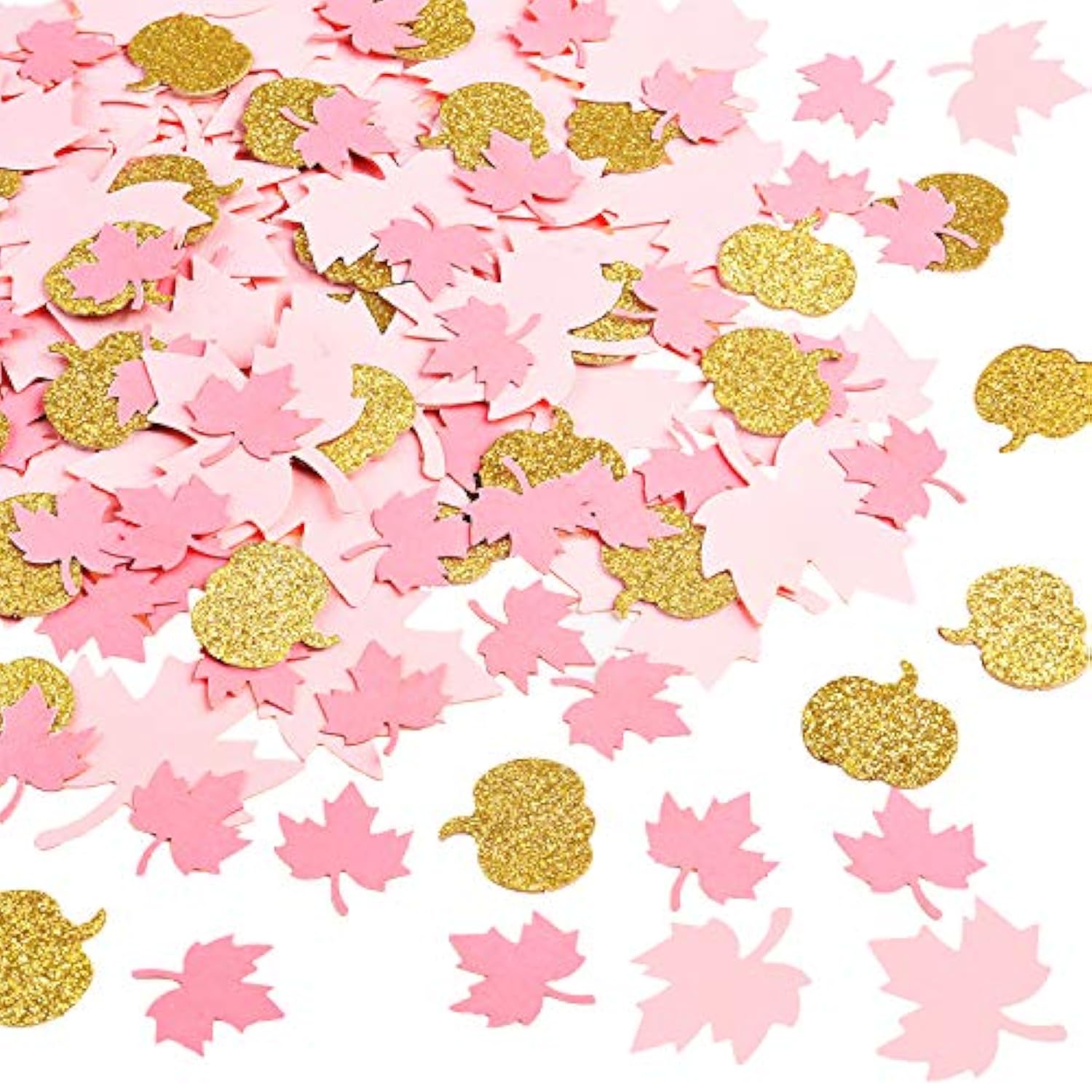 200 Pieces Thanksgiving Pink And Gold Pumpkin Confetti Christmas Baby Shower Maple Leaf Confetti Glitter Thanksgiving Pumpkin Decorations Table Decorations For Birthday Party Supplies (Simple)