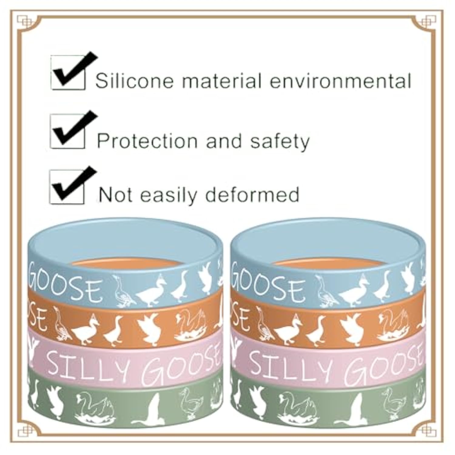 24 Pcs Silly Goose Theme Rubber Wristbands White Goose Decorations Birthday Party Favors Supplies Silicone Wristband