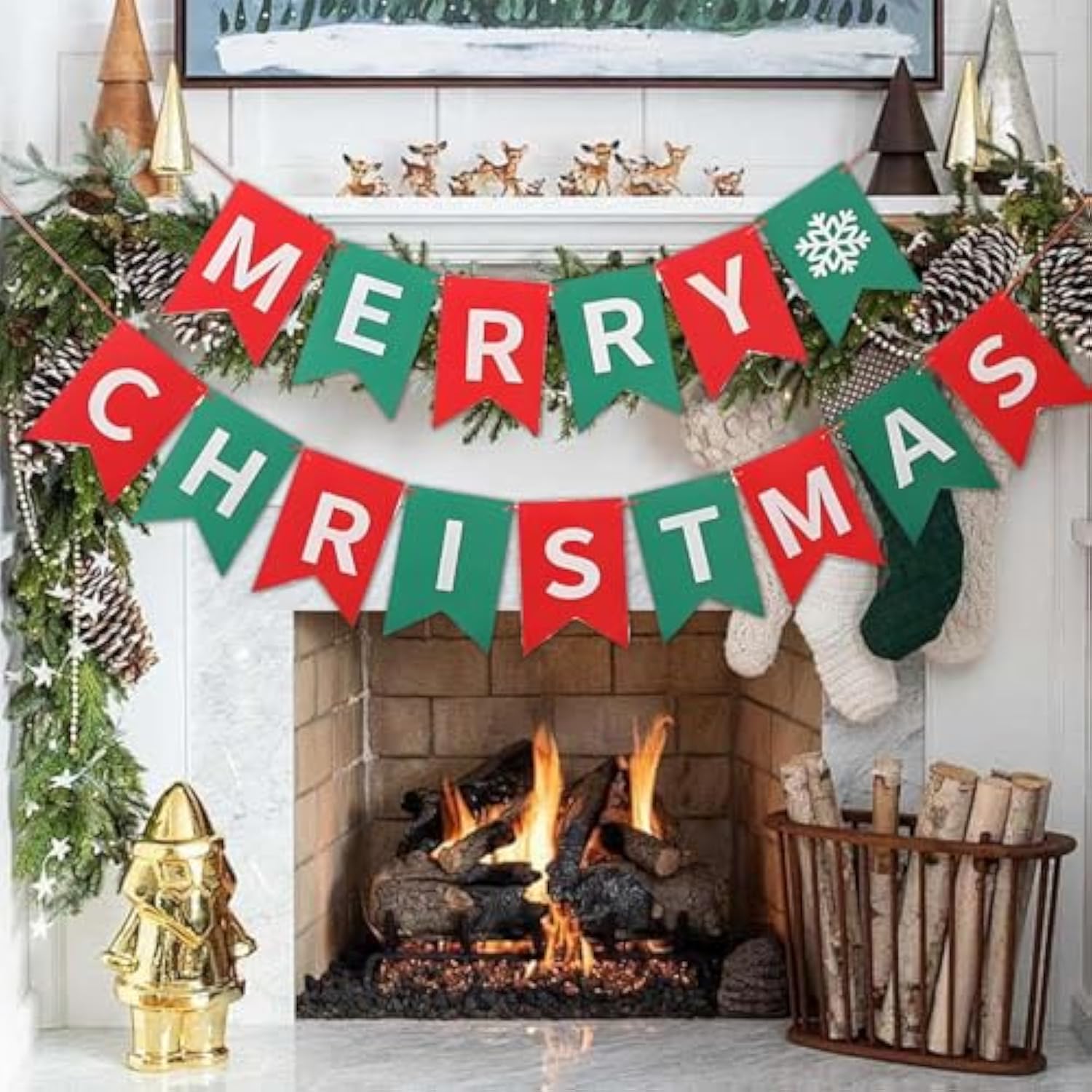 Merry Christmas Banner Red And Green Xmas Sign For Hanging Home Mantle Christmas Decorations Indoor Farmhouse Holiday Decoration