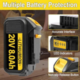 2Pack 8.0Ah Replacement For Dewalt 20V Max Battery Compatible With Dewalt 20V Battery Cordless Power Tools Replace For Dewalt Battery Dcb201 Dcb200 Dcb205 Dcb207 Dcb206