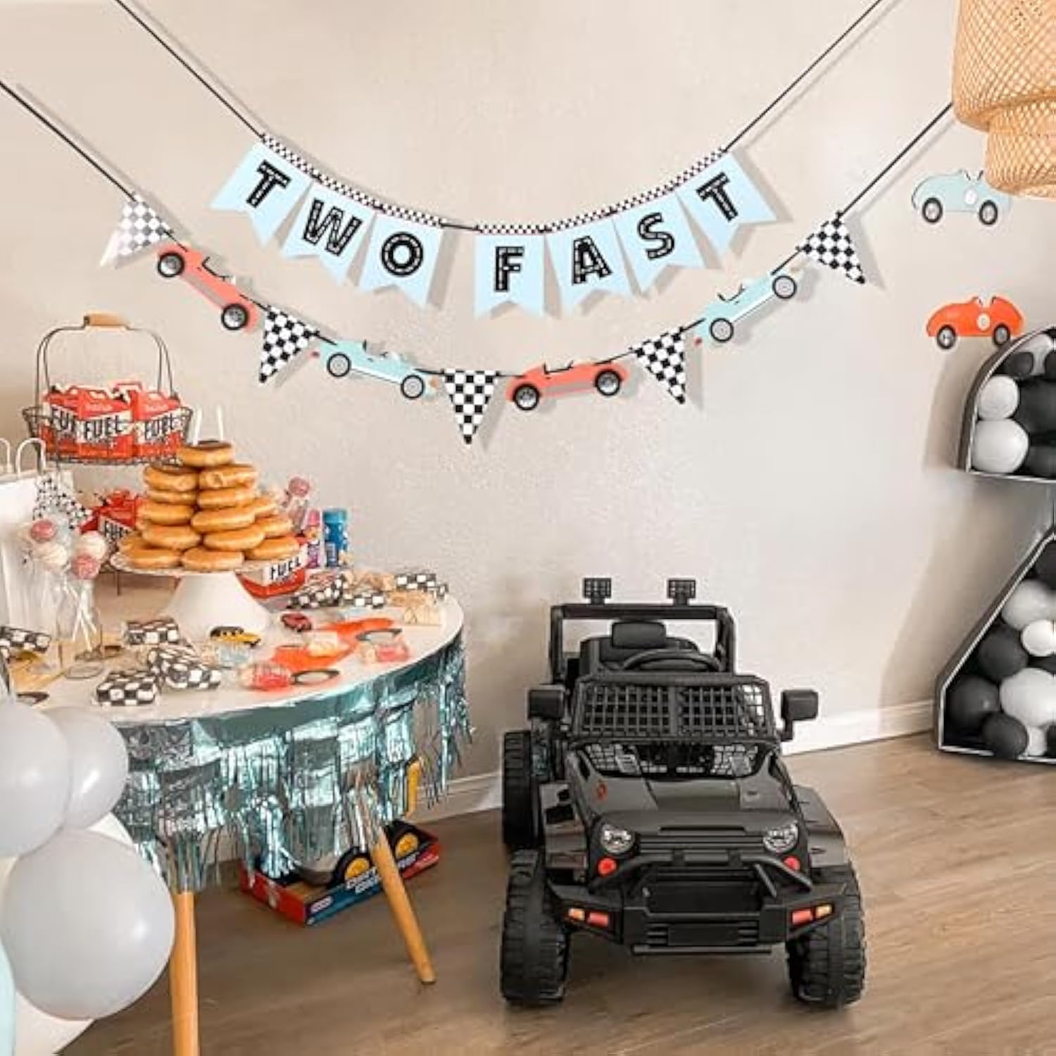 Two Fast Banner for Racing Theme 2nd Birthday Party Decorations