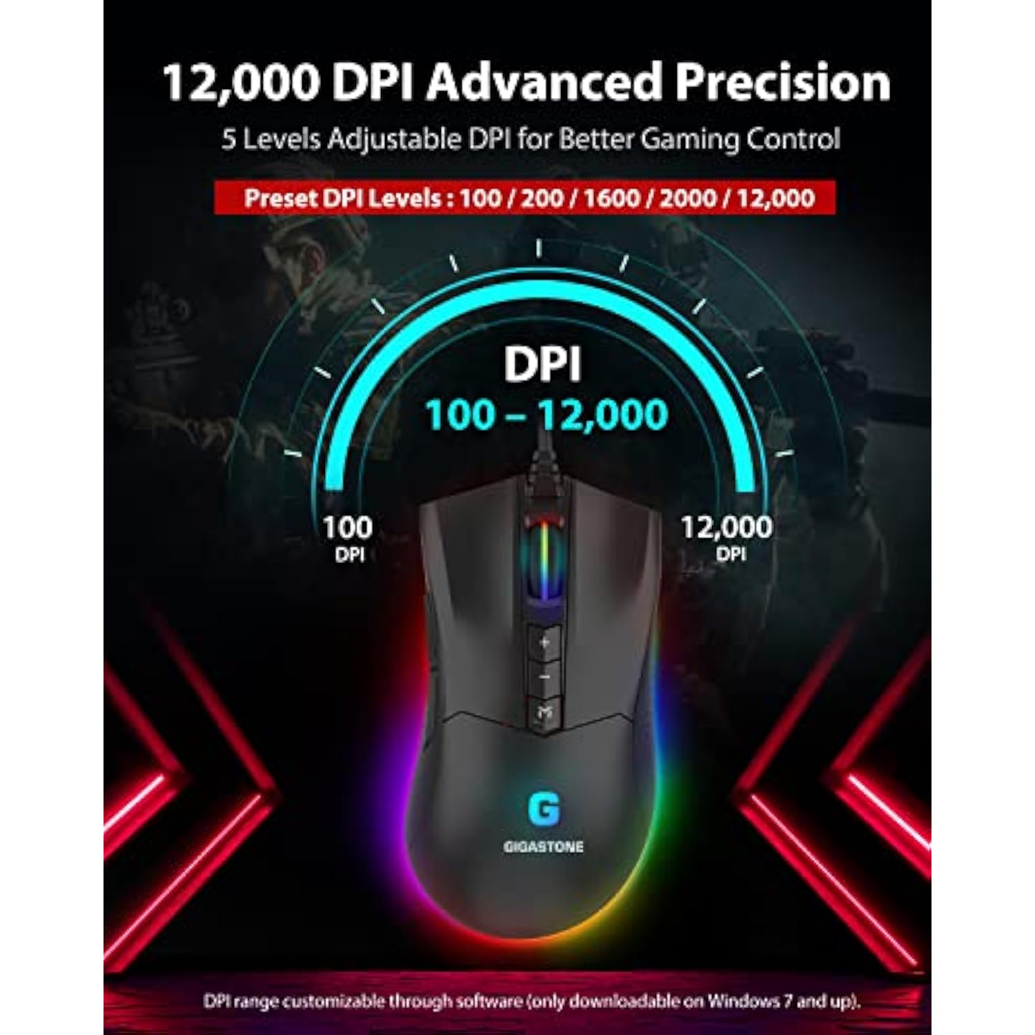 Gaming Mouse With 12,000 Dpi Adjustable, Rgb Backlight, Optical Sensor, 8 Programmable Buttons, Rgb Gaming Mouse With 512Kb Onboard Memory, Wired Gaming Mouse For Windows 7 And Up