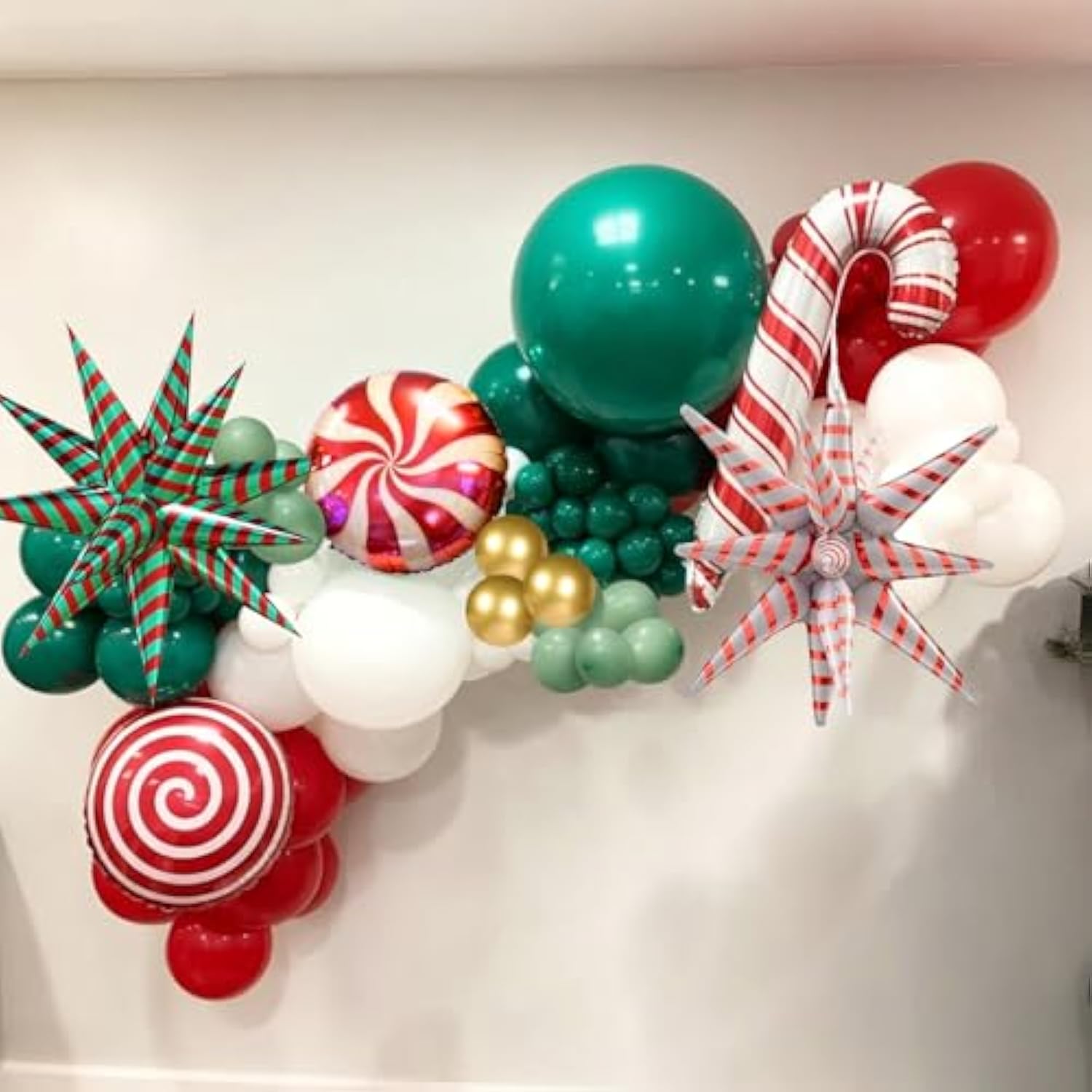 Christmas Balloon Arch Kit with Red Green White and Gold Holiday Balloons