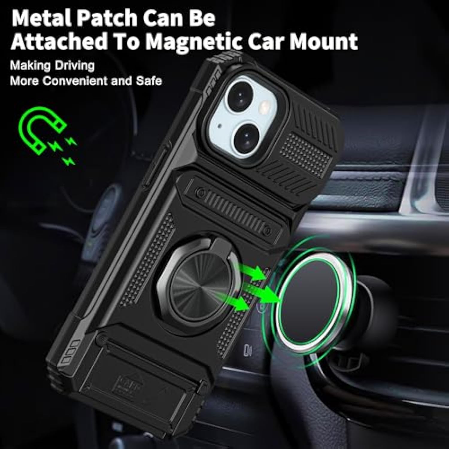 For Iphone 15 Plus Wallet Case With Card Holder [Store 2 Cards] + 360° Magnetic Rotated Ring Kickstand Heavy Duty Protective Shockproof Wallet Phone Case For Iphone 15 Plus 6.7 Inch Black
