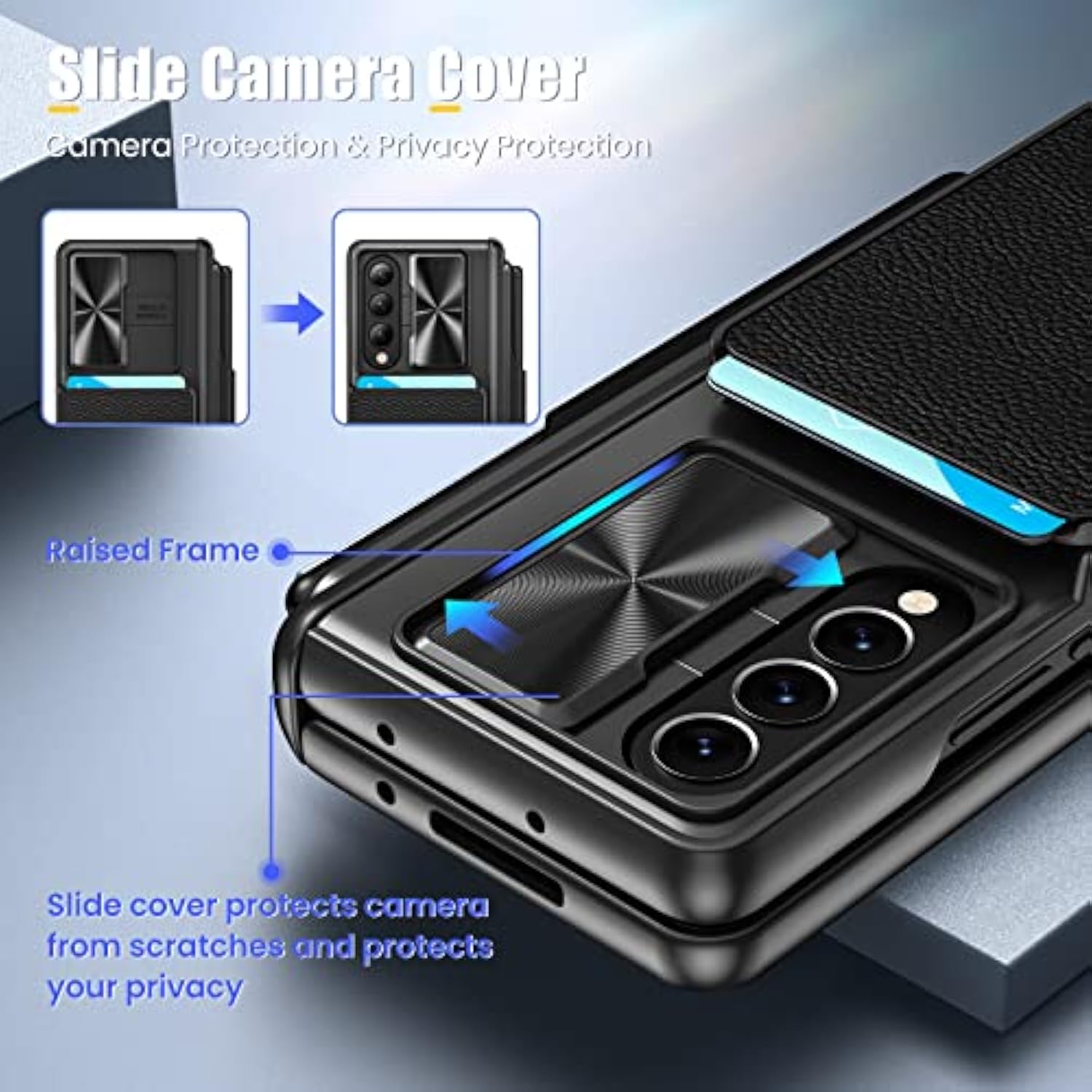 For Z Fold 4 Case, Fold 4 Case With S Pen Holder & Screen Protector, Wallet Case With Card Holder Camera Cover & Hinge Protection Phone Case For Samsung Galaxy Z Fold 4 5G 2022-Black