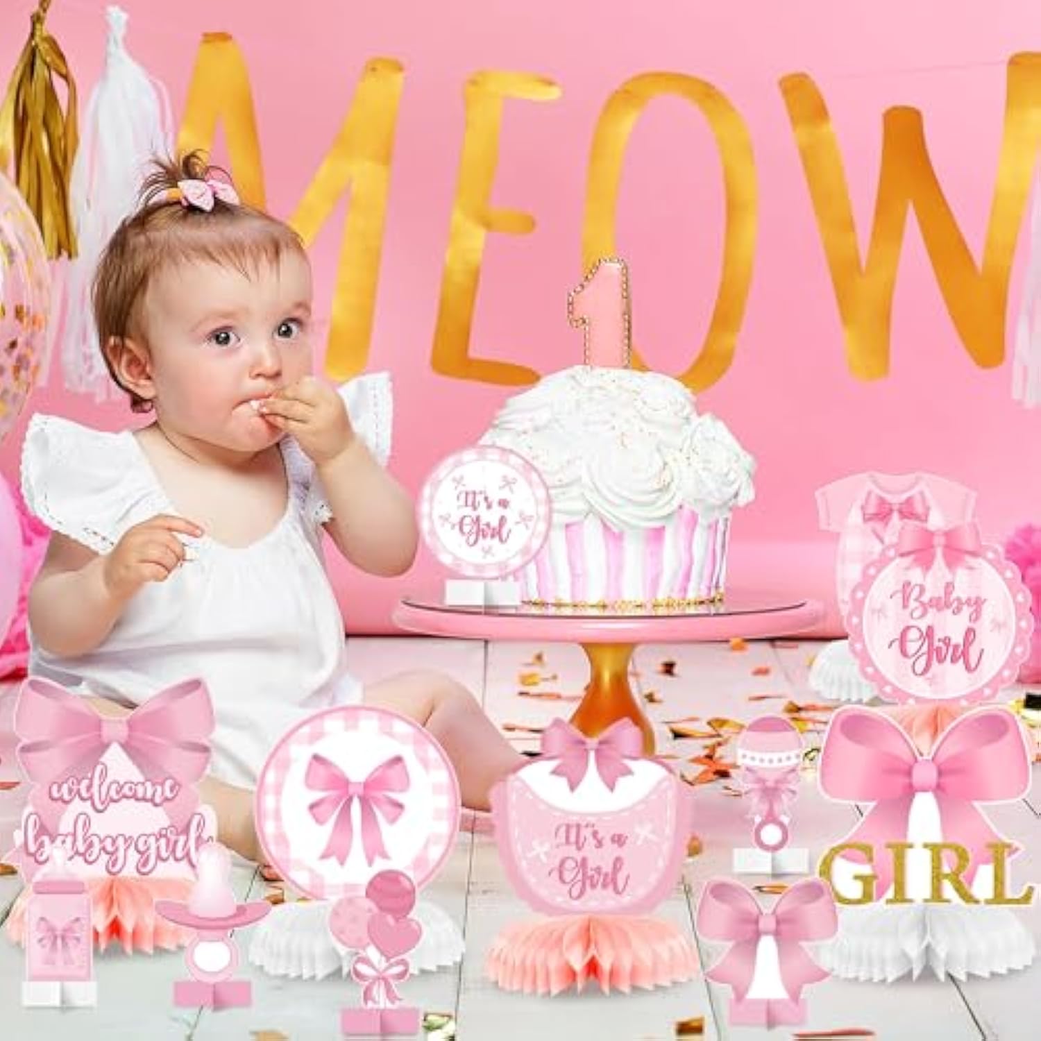12PCS Pink Bow Baby Shower Centerpieces – It’s a Girl Coquette Table Decor