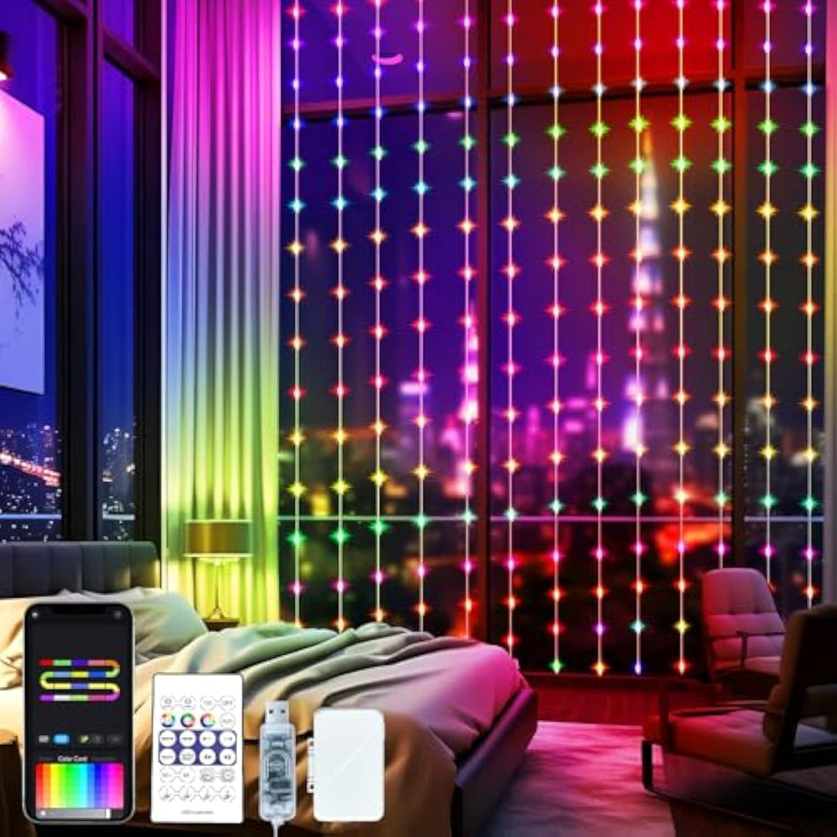 Color Changing 16Ft 50Led Smart Fairy Lights With Music Sync App Remote Control,Usb/Battery Operated Waterproof Timer St