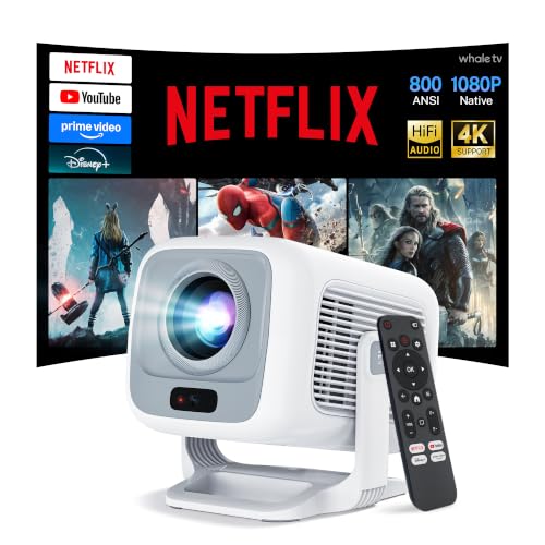 [Officially Liscensed App] Smart Projector with WiFi and Bi-directional Bluetooth Native 1080P FHD 4K Support Auto Focus & Keystone Built-in Android