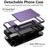 For Iphone 14 Case Wallet Credit Card Holder Id Slot Sliding Door Hidden Pocket Men Women Anti-Scratch Dual Layer Hybrid Bumper Armor Protective Shell Back Cover For Iphone 14 6.1" Greypurple