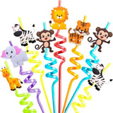 Safari Animal Straws Reusable Crazy Jungle Plastic Straws Bulk For Kids Woodland Birthday Party Favors 24 Pcs