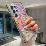 For Samsung Galaxy S25 Ultra Glitter Floral Case, Cute Colorful Retro Oil Painting Printed Flowers With Bling Sparkly Ring Kickstand Shockproof Women Girls Case For Galaxy S25 Ultra,Colorful