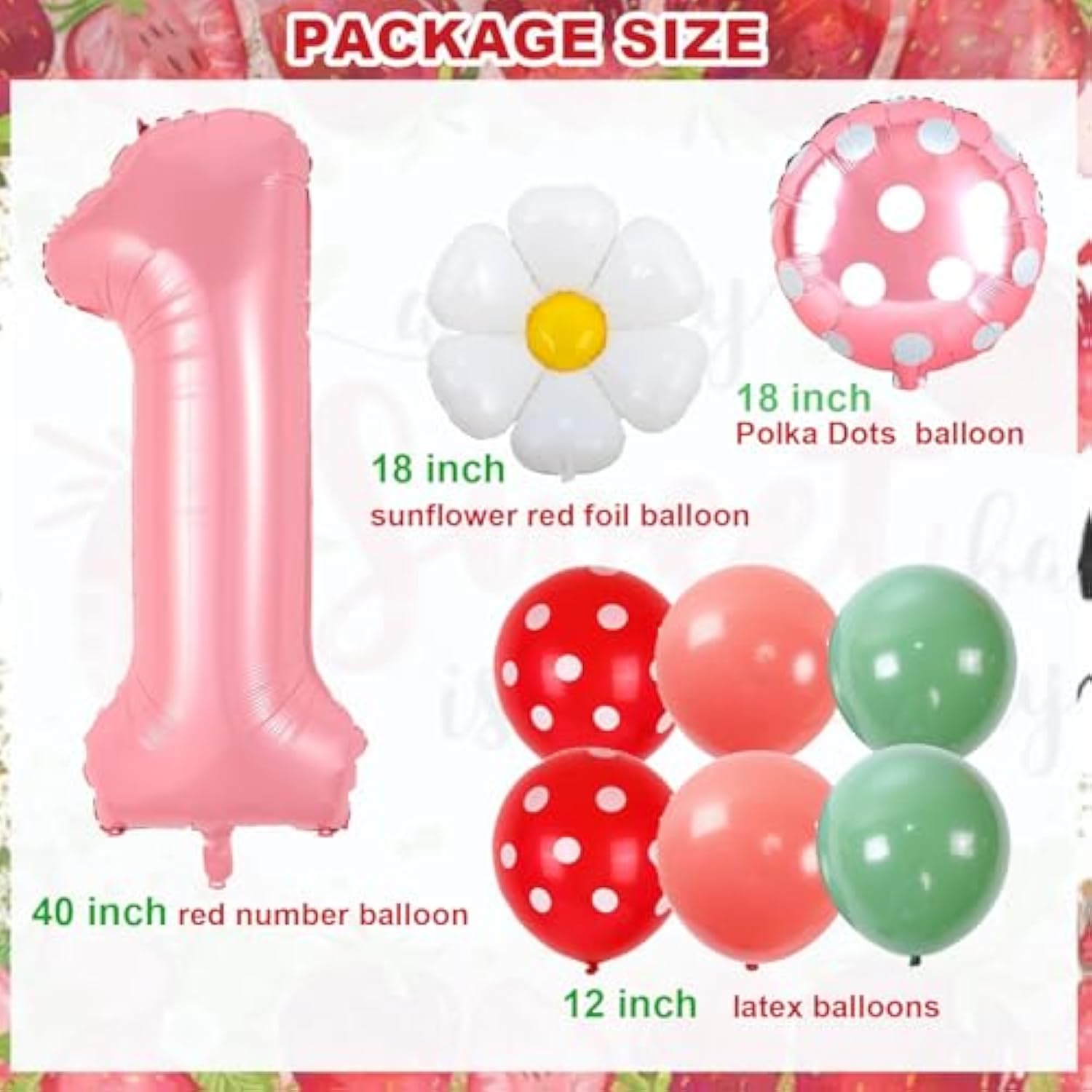 40" Pink Strawberry Number 1 Balloon for Girl’s 1st Birthday & Baby Shower