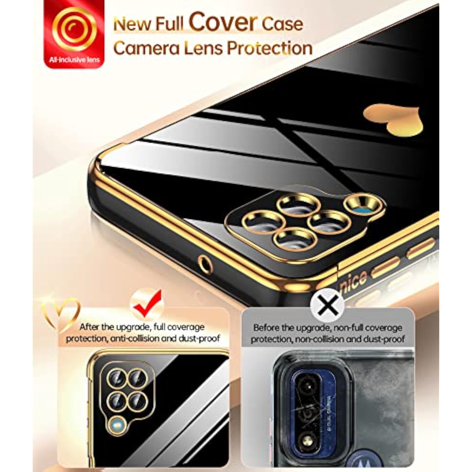 For Samsung Galaxy A12 Case: With Tempered Glass Screen Protector [2 Pcs]+ Full Camera Lens Protection, Love Heart Plating Girly Women Cute Luxury Soft Tpu Shockproof Case For Samsung A12, Black