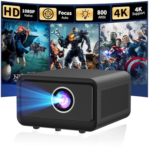 Native 1080P & Auto Focusmini Projector With Wifi And Bluetooth, 800Ansi Brightness, Support 4K Hd, Portable Movie Projector, Auto Keystone Correction, Compatible With Smartphone, Laptop, Hdmi, Usb