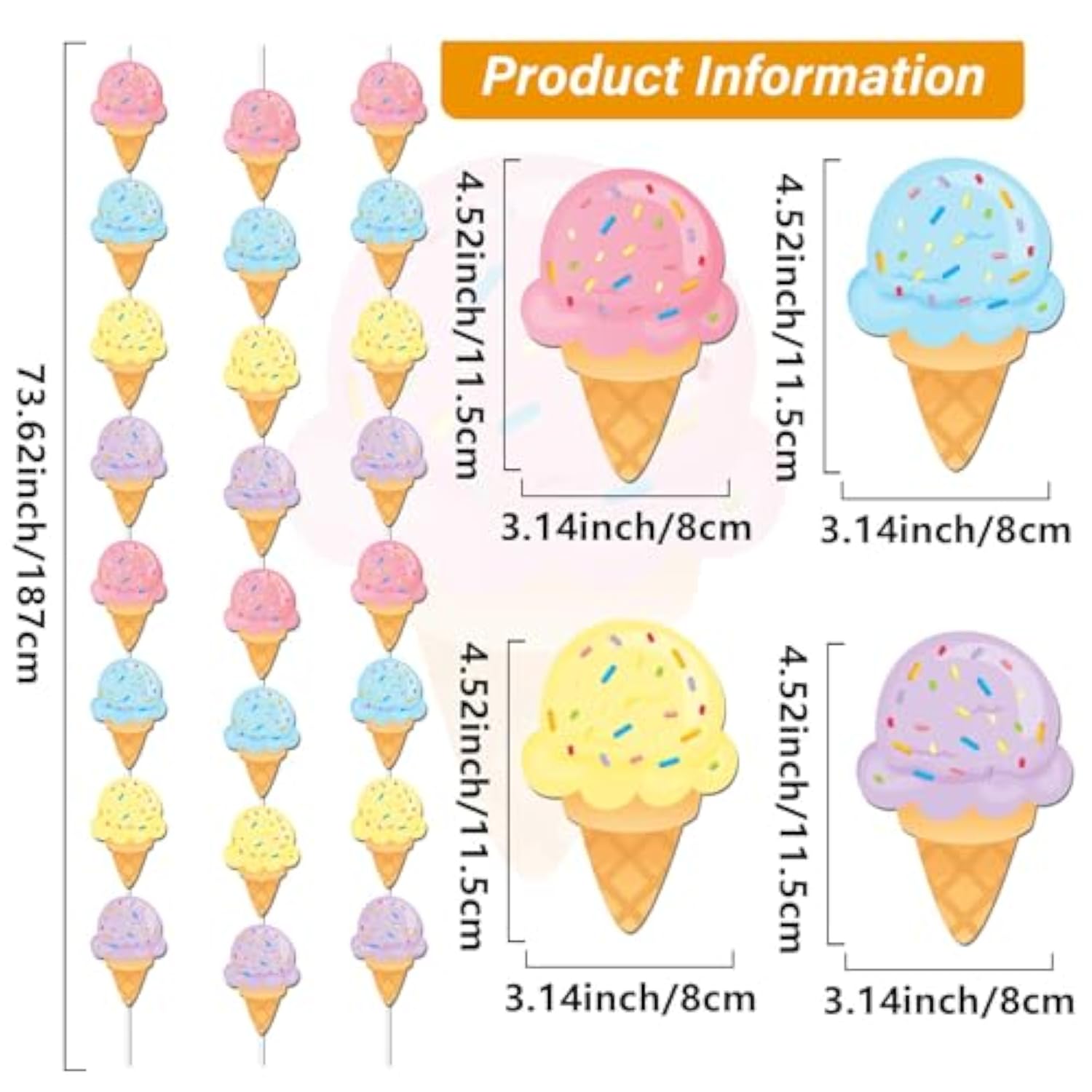 12 Pcs Ice Cream Birthday Party Decorations Pastel Banners Garland Kit Ice Cream Themed Hanging Swirls Streamers Birthday Party String For Summer Beach Baby Shower 1St Girl Favor Party Supplies Decor