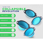 Ultimate Kitchen Strainers Set Of 2 - Collapsible Silicone Colanders For Easy Storage By - Use With Pasta & Veggies Or As A Fruit Or Berry Bowl With Strainer - Irreplaceable For Campers - Blue