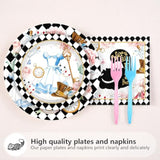 96 Pcs Alice In Onderland Party Decorations Tea Party Theme Birthday Baby Shower Paper Plates And Napkins Disposable Dessert Tableware Set For Girls Kids Birthday Baby Shower Decor Serves 24