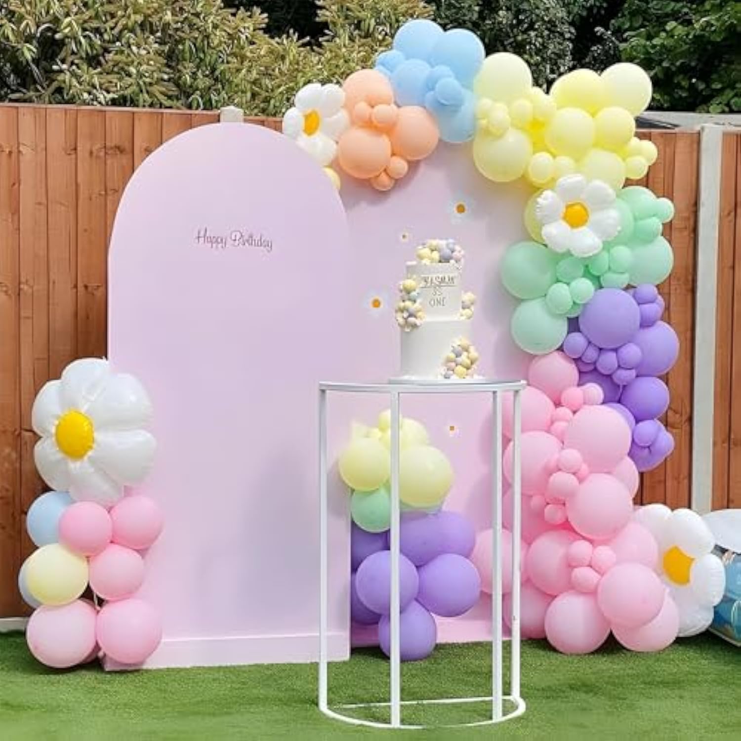 Daisy Balloon Arch Garland Kit - 136Pcs Pastel Rainbow Balloon Arch Kit - Birthday Balloons, White Groovy Flower Macaron Pink Yellow Blue Purple Balloons For First Birthday Wedding Party Decorations