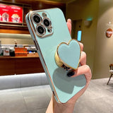Cute Case For Iphone 16 Pro Max, Phone Case Green With Heart Holder Stand Kickstand Soft Tpu Shockproof Protective Cover, Luxury Plating Bumper Case For Girls Women (For Iphone 16 Pro Max)