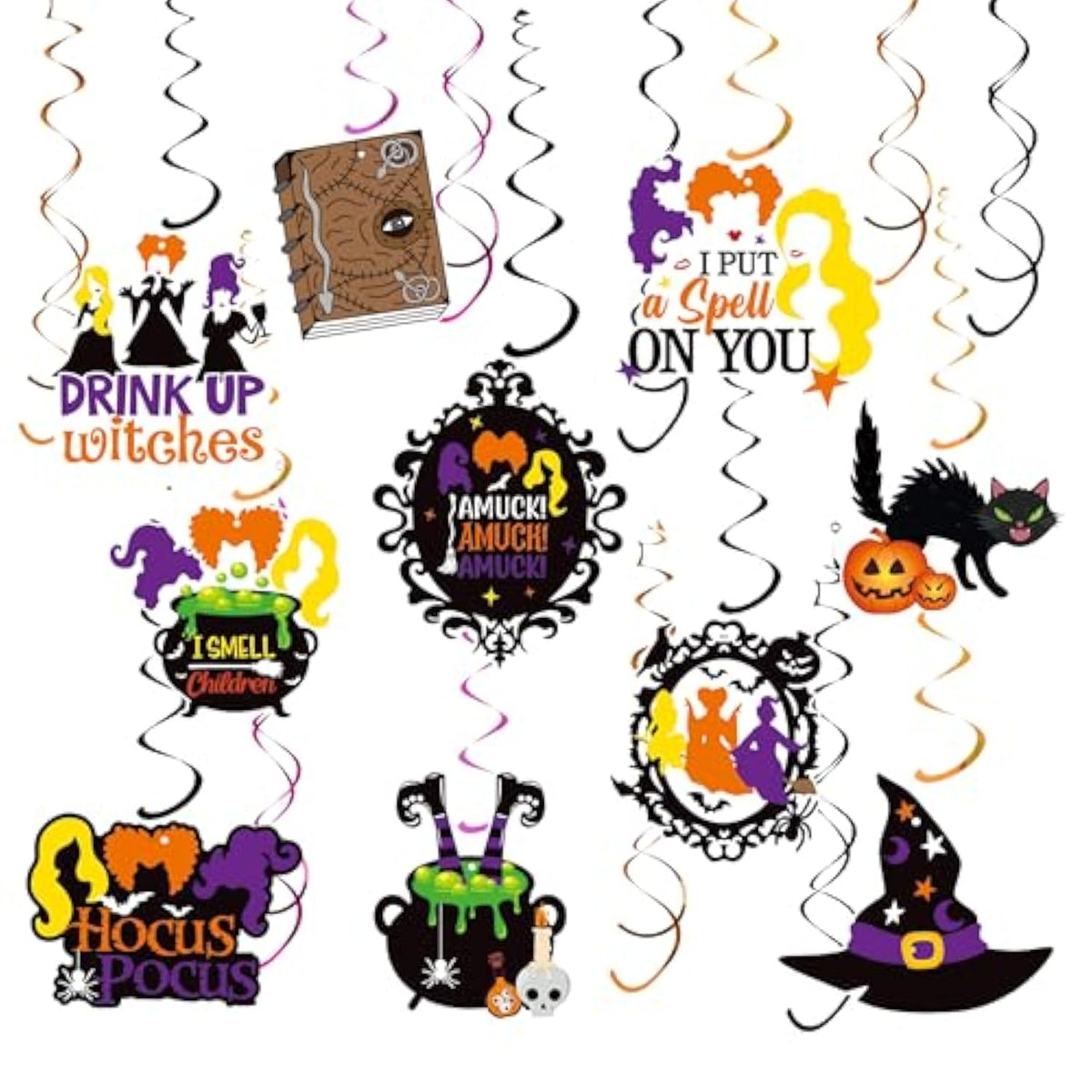 30Pcs Hocus Pocus Decorations - Swirl Decorations For Halloween, Birthday, Party, Trunk Or Treat, Baby Shower