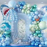 Under The Sea Balloons Garland Arch Kit, 123Pcs Dusty Blue Teal Pastel Green Metallic Blue Green Ocean Balloon With Transparent Balloons For Shark Baby Shower Sea Animal Birthday Party Decorations