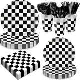 168 Pcs Race Car Birthday Party Decorations With Checkered Flag Plates, Cups, Napkins, Cutlery For Cars Birthday Decorations, Serves 24