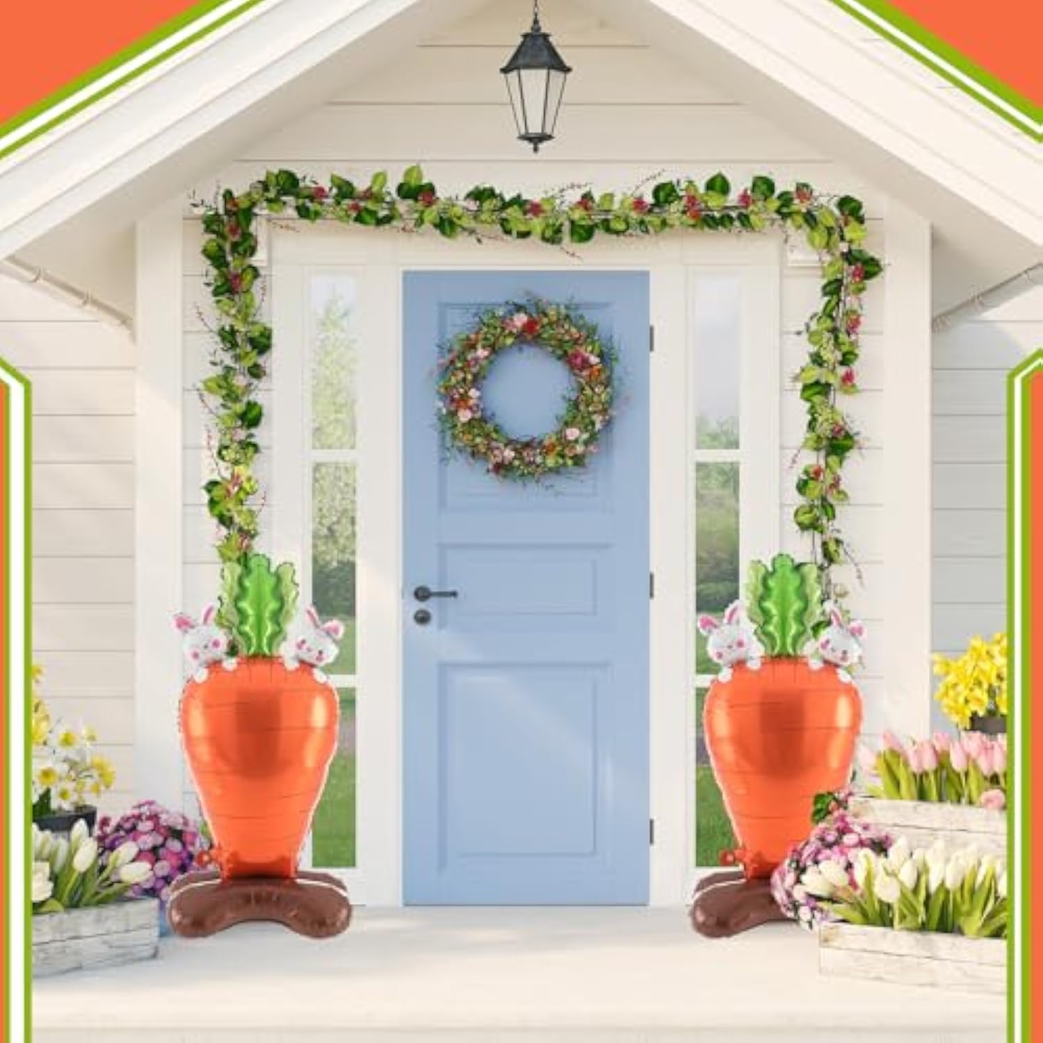 2 Pcs 46.9 Inch Jumbo Easter Balloons Carrot Shaped Foil Balloons With Base Standing For Birthday Party Easter Baby Shower Animal Picnic Cooking Party Decoration