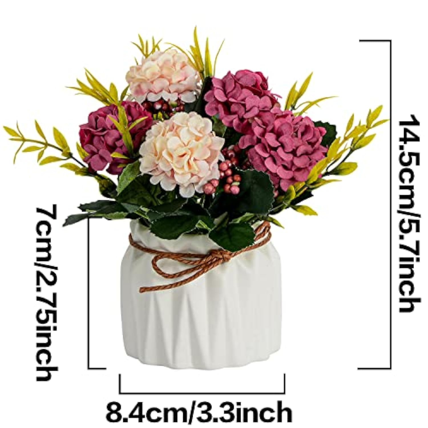 Artificial Flower Plants – Mini Fake Hydrangea Flowers In Pot For Home Decor Party Wedding Office Patio Table Desk Decoration, Set Of 4, Size: 3.3''(Diameter) X 5.5''(Tall)