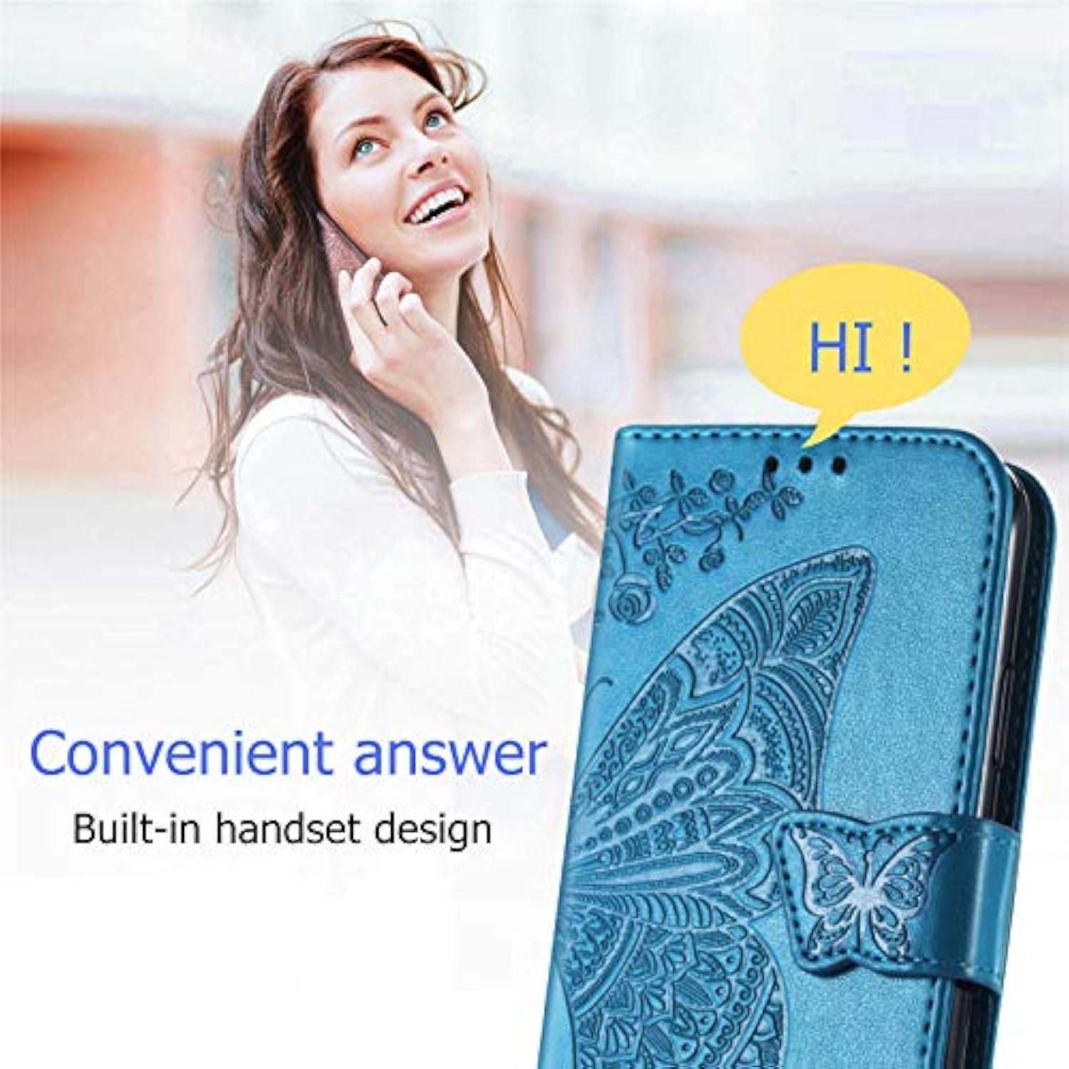 Wallet Case For Samsung Galaxy A16 5G,Pu Leather Flip Protective Phone Case Wrist Strap Card Slots Holder Pocket Emboss Butterfly Flower Stand Case For Samsung Galaxy A16 Blue